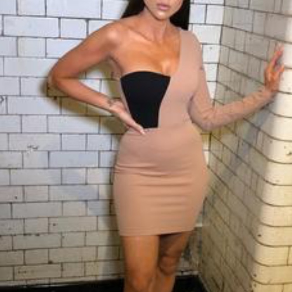 Dusty Pink one shoulder mini bodycon dress